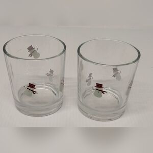 Lot Of 2 Holiday Time Whiskey Snowman Glasses 9oz  New